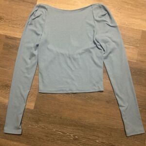 Urban Outfitters‎ Ribbed Top Open Back Long Sleeve Blue Crop Top Size L